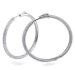 Recommend 46 mm Large Real Sterling Silver Hoop Earring Micro pave Tiny crystal Jewellery Jewellery Big 925 Silver Circle Earrings1554536