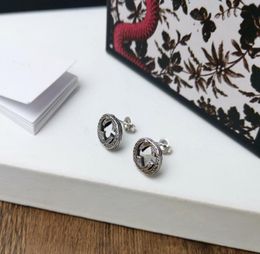 Retro Fashion Lady Women Brass Hollow Out Engraved Flower G Letter Silver Plated Stud Earrings5894202