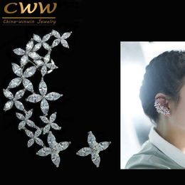 Design Right And Left Asymmetric Fashion Brand Big Cubic Zirconia Ear Cuff Flower Earrings for Women CZ294 210714246e