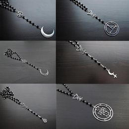 Chains Satan Lucifer Lilith Rosary Necklace Alternative Gothic Minimalist Witch Black Amulet Pentagram Witchcraft MoonChains262u