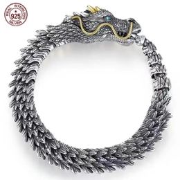 Chain S925 Sterling Silver Fierce Dragon Bracelets Viking Domineering Black Gun Dragon Men Bracelet Hip Hop Rock Jewelry Bangle 231201