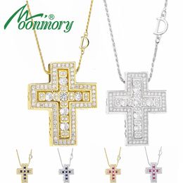 Chokers Moonmory 925 Sterling Silver Belle Double Cross With Zircon CZ Pendant Long Chain Letter D Necklace Japanese Men Jewellery 231130