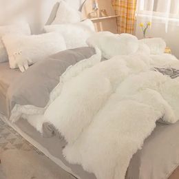 Bedding sets Luxury Duvet CoverSuper Long Wool Shaggy Soft Coral Fleece Warm Cosy Bedding Set Mink Velvet Quilt Cover Bedspread Blanket 231130