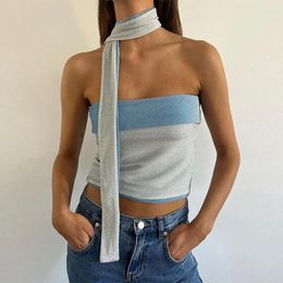 Women's Tanks Y2k Clothes For Womens Tube Vest Sexy Hipster Concise Skinny Sleeveless Baring Crop Tops With Scarf Female Casual Streetwear