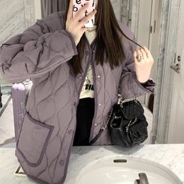 Women's Trench Coats MIJIU Lilac Lingge Down Cotton Suit Single Breasted Loose Coat Winter 2023 Autumn/Winter Fashion