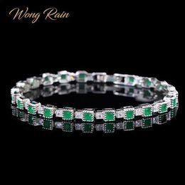 Wong Rain Vintage 100% 925 Sterling Silver Emerald Gemstone Bangle Charm Wedding Cocktail Bracelet Fine Jewellery Gifts Whole CX283l