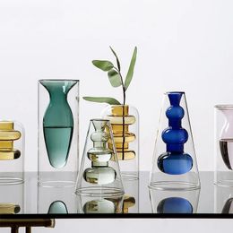 Decorative Objects Figurines Nordic Home Decor Glass Vase Living Room Decoration Flower Vase Transparent Home Decorations Decorative Glasses Gifts 231201