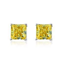 Princess Cut 6mm Topaz Stud Earring 100% Real 925 sterling silver Promise Wedding Earrings for Women Bridal Gemstones Jewelry3204