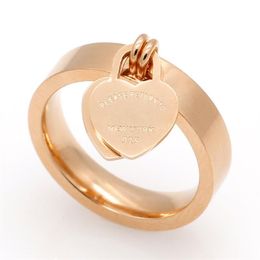 designer ring jewelry love heart 316L titanium gold-plated heart-shaped fashion T letter double heart female promise rings for men203c