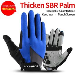 Sports Gloves ROCKBROS Bicycle Gloves Breathable Comfortable Touch Screen SBR Plam Shockproof Full Finger Road Bike Gloves Cycling Equipment 231201