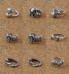 vintage style 925 sterling silver handmade designer jewelry American European antique silver punk es skull adjustable rings men women1135343