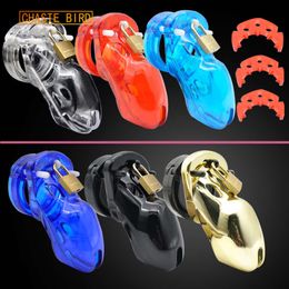 New CHASTE BIRD Latest Design Luxury Male Chastity Device Plastic Light Cock Cage Penis Lock Belt Sexy Toy Anti-off Ring BDSM A305