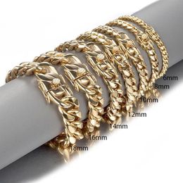 6mm 8mm 10mm 12mm 14mm 16mm 18mm Stainless Steel Chain Bracelet Men Women Bangle Miami Cuban Link Chains Bracelets Double Safety C2497