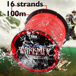 Braid Line Warknife 16strands100M PE Braided Fishing Line Super Strong Japanese Multifilament Sea Fishing Line Hollowcore 20-500LB PE Line 231201