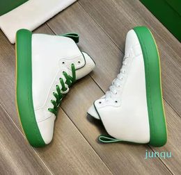 White Black Green Leather Men Discount Footwear Chunky Platform Sole Skateboard Walking