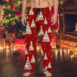 Men's Pants Men'S Christmas Casual Pyjama Pants With Drawstring And Pockets Family Party Loose Soft Christmas Tree Printed Straight Trousers 231130