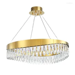 Chandeliers Nordic Stainless Steel Round Chandelier For Living Room Bedroom Kitchen Villa Crystal Lampshade Water Drop Shape Pendant Lamp