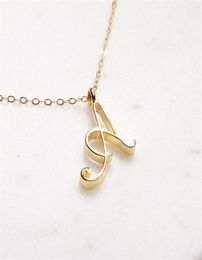 Gold Colour Swirl Initial Alphabet Necklace All 26 English AT Cursive Luxury Monogram Name Word Text Character Capital Letter Pend9854587