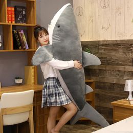 Plush Dolls Big Size Soft Simulation Shark Plush Stuffed Sleeping Cute Pillow Cushion Animal Doll Gift For Children 231130