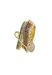 FashionGold Filled Top Quality Colorful Band Stack Stackable Fashion European Women Finger Safety Pin Ring9313283