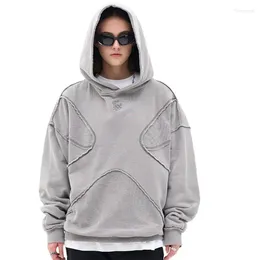 Men's Hoodies Trendy Boy Clothing Personalized Stitching Design High Street Men Fashion Solid Fabric Patchwork Loose Unisex Top