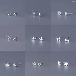 Stud Earrings Korean Silver Colour Needles Tragus Piercing Studs For Women 2Pc Flowers Heart Trendy Ear Body Jewellery