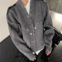 Men's Sweaters American Retro Deconstructed Zipper Sweater Cardigan Jacket Vintage Loose Casual High Street Male Clothes