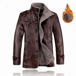 Men's Jackets Winter Warm Retro Faux Leather Motorcycle Rider Coats Overcoat Fleece Lined Trench Outwear Lapel Coat 231130