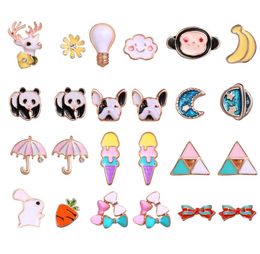 Bulldog Panda Rabbit Monkey Animal Cartoon Stud Earrings Creative retro lovely sweet fruits Dripping oil Studs 12pairslot accpet 8063264