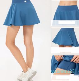 LL Women Sports Yoga Skirts Running Shorts Solid Colour Gril Tennis Skirt Pl