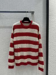 Women's Sweaters 2023 Fashion Long-sleeved Sexy Casual Hole Red And White Striped Knitted Sweater 1108