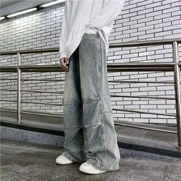 Men's Jeans Hip Hop Distressed Wide-leg Pants Men Patchwork Denim Mopping Trousers Male Vintage Loose Casual Japanese Streetwear