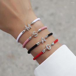 Charm Bracelets 2023 Classic Pave Zirconia A-Z Letter Initial Bracelet Women Adjustable Colourful Rope For Jewellery Gift