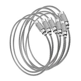 100pcs Edc Wire Outdoor Key Stainless Steel Keyring Keychain Ring Lock Gadget Circle Rope Cable Loop Tag Screw Camp Luggage3218