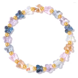 Strand Colorful Butterfly Crystal Beaded Bracelet For Women Gold Color Beads Spacer Charm Stretch Reiki Fashion Jewelry Gift