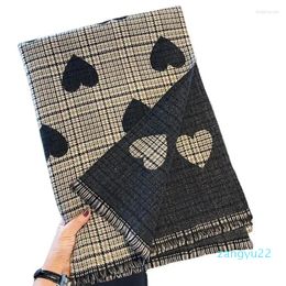 Scarves 2023 Double Side Cashmere Scarf Winter Women's Love Heart Plaid Ladies Long Thickened Warm Knitted Hijab Stole