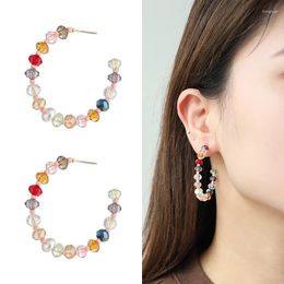 Hoop Earrings Classic C Shape Colourful Glass Crystal Natural Stone Beaded Earring For Women Summer Jewellery Accessorice Gift