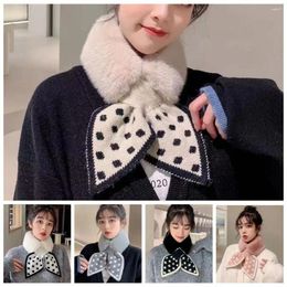 Scarves Korean Fashion Knitted Wave Point Bowknot Bib Winter Warm Fleece Neck Scarf Thickened Cover Cross