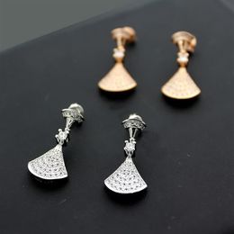 Europe America Style Lady Women Titanium Steel Tassels Engraved B Initials Full Diamond Stud Earrings 2 Color279C