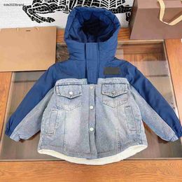 New baby designer jacket toddler Hooded coat Size 120-160 Denim splicing design kids clothes winter child Outerwear Nov25