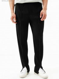 Men's Pants Miyake Trousers Pleated Slit Pants British Stylish Black Pants For Mens Breathable Casual Drape Everyday Pants Q231201