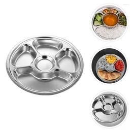 Dinnerware Sets Stainless Steel Grid Divided Dish Serving Plate Containers Lids Circle Tray Cover