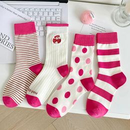 Women Socks 2023 Autumn Winter Pink Fruits Designer Dot Stripe Middle Tube Ins Fashion Kawaii Harajuku