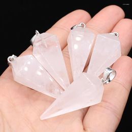 Pendant Necklaces 12x40mm Natural Gemstone Triangular White Crystal Charms For Jewelry Making Supplies DIY Necklace Accessories