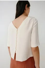 Women's Blouses Top End Women Fashion Silk White Short Sleeves Blouse Elegant Lady All Match V-neck Office Work Basic Shirts