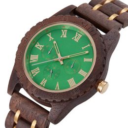 Wristwatches Men Wood Wacth Gree Fashion Retro Walnut Wooden Gold Multifunctional Men's Quartz Watch Date Week Display Luxury Business Clock