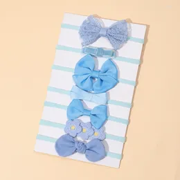 Hair Accessories 7pc Lace Embroider Bow Nylon Headband Baby Kids Girls Ribbon Headbands Children Headwear