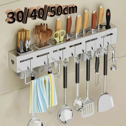 Storage Holders Racks Stainless Steel Kitchen Rack Wall mounted Multifunctional Knife with Multiple Brackets and Hooks 231130
