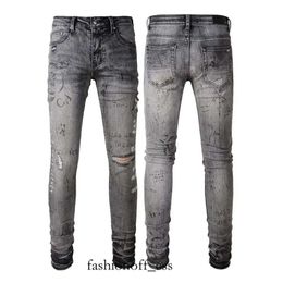 Amri Jeans Designer Stack Jeans European Purple Jean Herren Quilting für Trendmarke Amirspant Herren Fold Slim Skinny Fashion Sstraight Pants 614