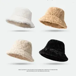 Berets Earmuffs Plush Bucket Hat Fashion Fluffy Skull Cap Winter Woollen Beanie Basin Cycling